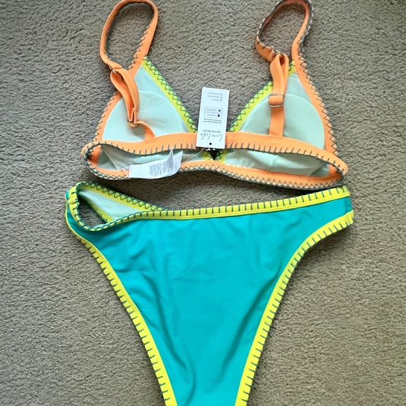NWT two piece CUPSHE Neon crochet accent bikini set size SMALL - Picture 4 of 10
